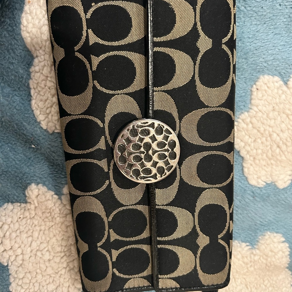 Coach Black and Tan Signature Wallet